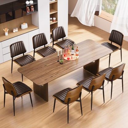 YaFiti Mid Century Dining Chairs with Walnut Bentwood, Set of 2, Brown | Ergonomic Walnut Backrest, Upholstered Waterproof PU Leather Seat, Stable Metal Legs, Adjustable Footpads, Apartment Friendly - color: Brown Pinstripe