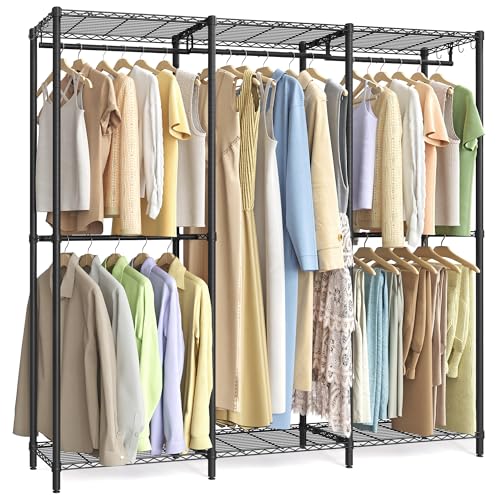 SONGMICS Clothing Rack, Heavy-Duty Garment Rack, Adjustable Storage Shelves | Freestanding Portable Wardrobe Closet, Hanging Rails, Ink Black, DALTEN Collection ULGR436B01 - size: 70.9"W x 70.5"H, style: Without Fabric Cover