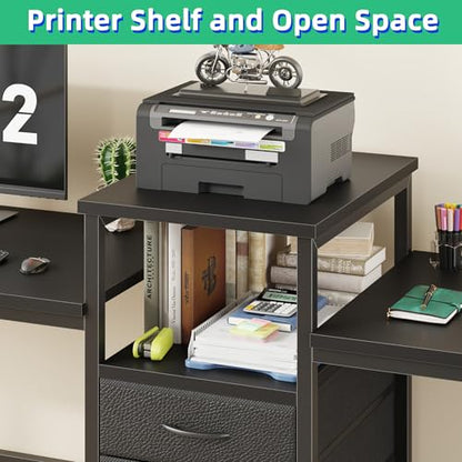 GYIIYUO 93'' Two Person Desk with Charging Station, Long Desk with 3 Drawer | Double Computer Desk with Printer Shelf, 2 Person Writing Study Table Workstation for Home Office, Black - color: Black