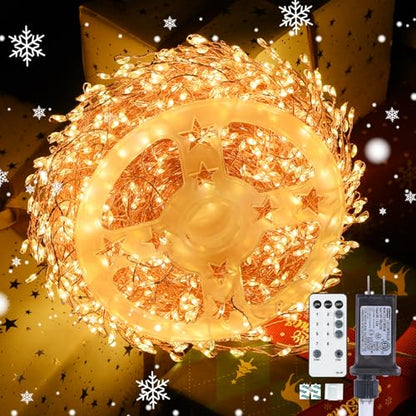 Dailyart 1000 Led Warm String Fairy Lights Plug in with Remote and Timer | 75Ft Fairy Lights Waterproof Small Twinkle Light 8 Modes Super Long Firefly Lights for Bedroom Christmas Tree,Gold Wire - color: Gold, size: 1000 LED