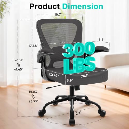 Office Chair - Ergonomic Breathable Mesh Desk Chair with Adjustable Lumbar Support and Flip-up Armrests - Executive High Back Rolling Swivel Comfortable Computer Gaming Chair for Home Office - color: Dark Gray