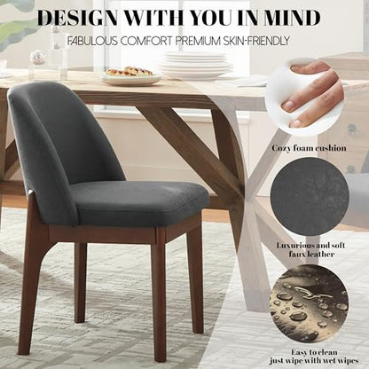 VKNOW Dining Chairs Set of 4, Faux Leather Wooden Kitchen Chairs, Black | Modern Upholstered Side Chair with Rubberwood Legs for Kitchen Dining Room Restaurant, No Wobble - color: Black, size: Set of 4