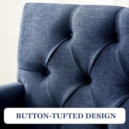 HUIMO Accent Chair, Tufted Upholstered Club Chair, Indigo Blue | Tufted upholstered club chair with lumbar pillow and solid wood legs. Suitable for living rooms, bedrooms, and reading nooks. - color: Blue
