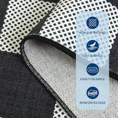 GarveeHome Checkered Black White 2x6 Washable Low-Pile Kitchen Runner Rug | Non-Slip Black and White Stain Resistant Rug for Kitchen Entryway Bedroom Bathroom Geometric Modern Rug TPE Backing - color: Dark, size: 2' x 6' (Rectangular)