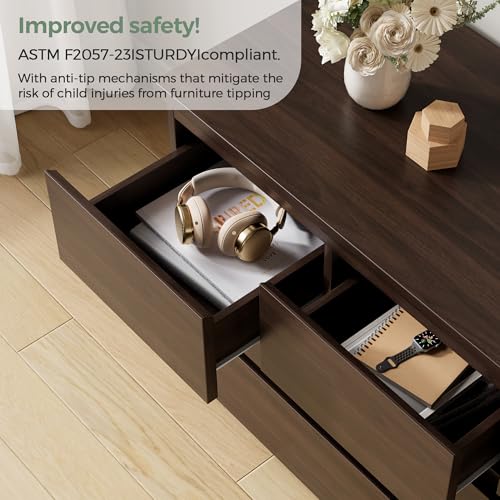 Jocoevol Modern Brown 7 Drawer Dresser for Bedroom, Simply Chest of Drawers, Wood Storage Dresser with Deep Drawers for Living Room Hallway Entryway, Brown - color: Brown