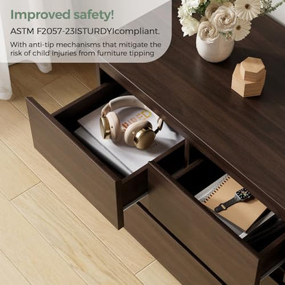 Jocoevol Modern Brown 7 Drawer Dresser for Bedroom, Simply Chest of Drawers, Wood Storage Dresser with Deep Drawers for Living Room Hallway Entryway, Brown - color: Brown