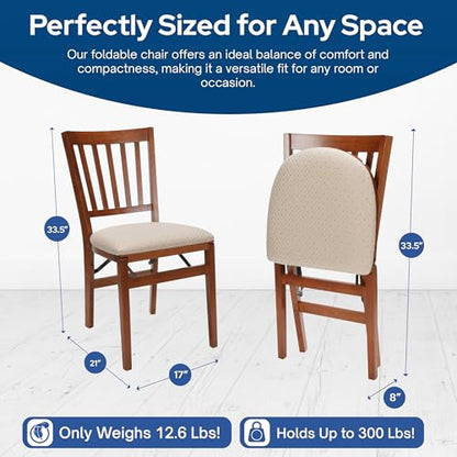 Stakmore Premium Solid Wood Dining Table Compact Folding Chair Set with Blush Fabric Padded Upholstered Seat, Fruitwood (Set of 2) | Compact Folding Chair Set with Blush Fabric Padded Upholstered Seat for Indoor Use - color: Fruitwood