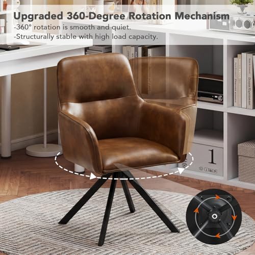 Modern Swivel Dining Chairs Set of 4, Upholstered Dining Room Chairs with Thicken Cushion, 360°Swivel Dining Chairs with Metal Legs for Dining Room, Kitchen, Bedroom, PU, Brown - color: Brown, size: Set of 4