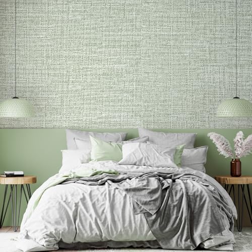 Green Grasscloth Peel and Stick Wallpaper 17.3"x480" Faux Linen Textured Contact Paper Removable Self Adhesive Vinyl Wallpaper for Bedroom Bathroom Kitchen Cabinets - color: Green, size: 17.3" x 480"