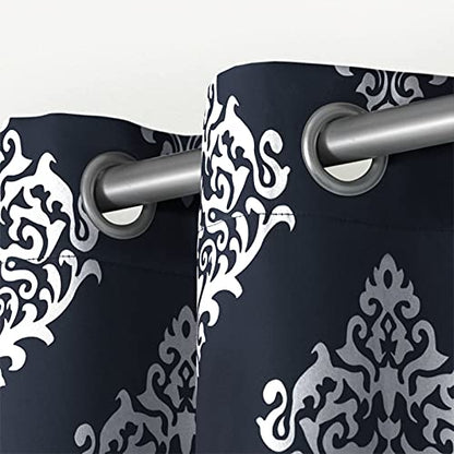 EXCLUSIVE HOME Medallion Room Darkening Blackout Grommet Top Curtain Panel Pair, 52"x84", Peacoat Blue - color: Peacoat Blue, size: 52"W x 84"L (Pack of 2)