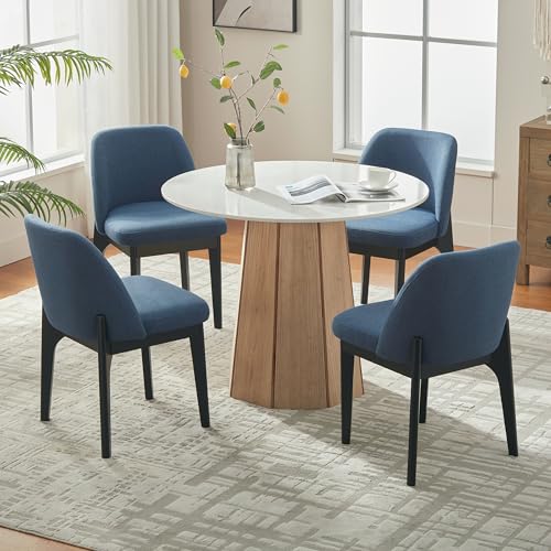 VKNOW Upholstered Wood Dining Chairs Set of 4 with Modern Fabric, Blue | Modern Dining Room Chairs with Wood Legs, Kitchen Chairs for Restaurant, Living Room, No Wobble - color: Blue-black Leg, size: 4 PCS