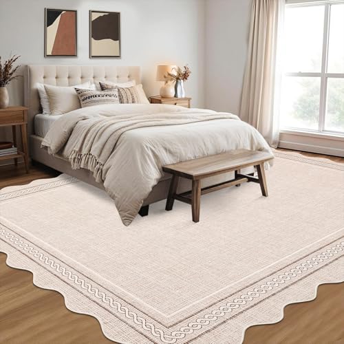 GarveeHome Scalloped Washable Area Rugs 4x6 Rug for Entryway Non Slip, Beige - color: Beige, size: 4' x 6' (Rectangular)