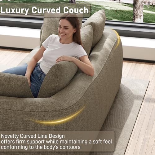Curved Modern Couch Sofa,Boneless Couch,Modern 3 Seater Cloud Couch,Deep Seat - color: Light Brown, size: 101''
