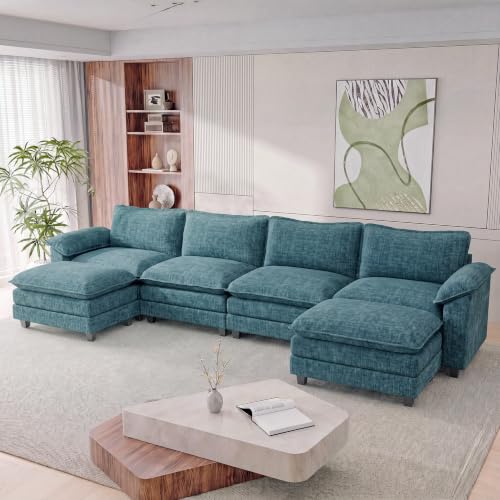 Homall Modular Sectional Sofa U Shaped Cloud Couch for Living Room | Double Layer Cushion, 2 Movable Ottoman & Deep Seat, Oversized Chenille Sofa Couches for Apartment, Dark Blue - color: Dark Blue, size: U Shaped Sofa