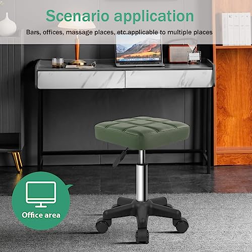 FURWOO Square Swivel Stool with Wheels PU Leather Rolling Stool Height Adjustable for Spa Salon Massage Green - color: Green