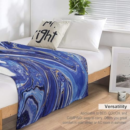 Marble Throw Blanket Blue Abstract Gold Powder Pattern Soft Lightweight Warm Plush Blankets for Sofa Bedroom 40"x50" - color: Marble-1, size: 40"x50"