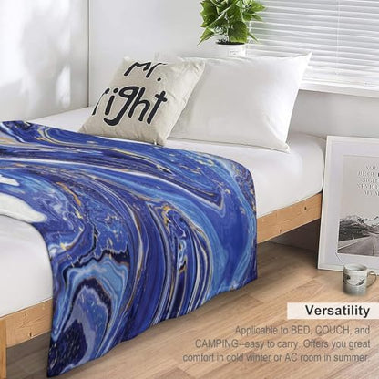 Marble Throw Blanket Blue Abstract Gold Powder Pattern Soft Lightweight Warm Plush Blankets for Sofa Bedroom 40"x50" - color: Marble-1, size: 40"x50"