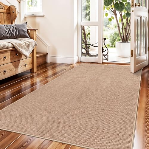 3x5 No Shed Jute Rug:Machine Washable Non Slip Entryway Front Porch Kitchen | Non Shedding Door Mat Area Rug - Neutral Farmhouse Low Pile Easy Care Carpet for Bedroom Living Room, Indoor Rugs (Beige,3x5) - color: Beige, size: 3' x 5' (Rectangular)