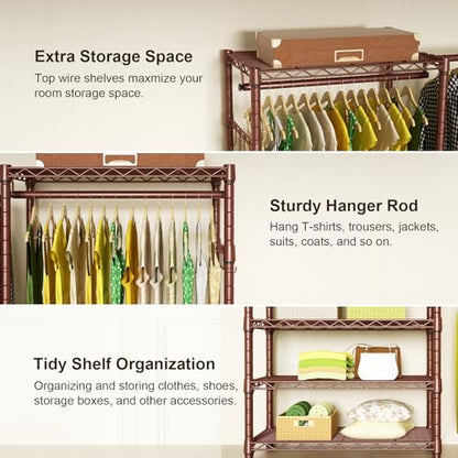E1 Heavy Duty Closet Garment Rack, 6 Tiers Adjustable Clothes Rack | Bronze Freestanding Expandable Clothing Storage with 4 Hanger Rods, Easy to Assemble Wardrobe System - color: Bronze