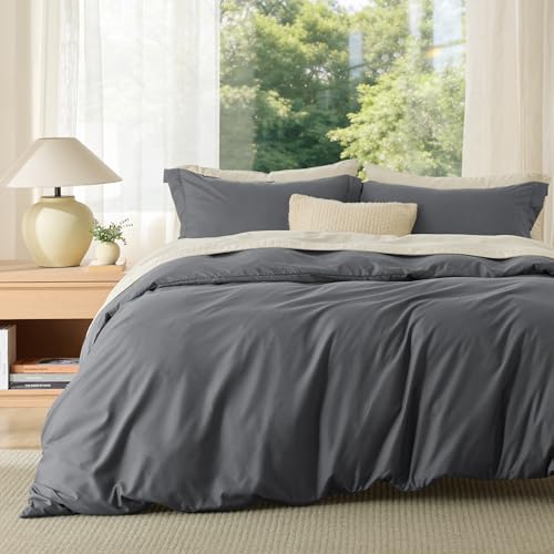 Bedsure Duvet Cover King Size, 3Pcs Double Brushed Bedding Set, Dark Grey | For Kids & Adults, 104"x90" Comforter Cover, Hotel Luxury, All Season, Breathable, Easy Care, Lightweight, Zipper Closure - color: 00 - Dark Grey, size: King (104"X90")