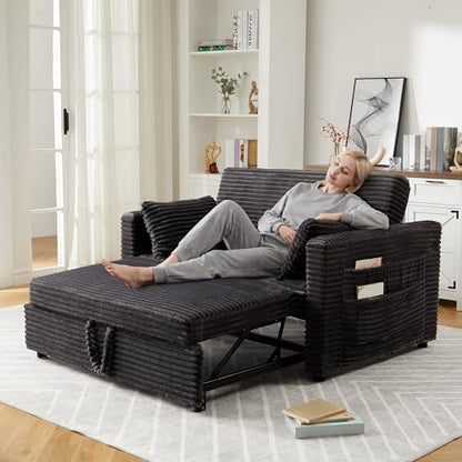 Garvee Loveseat Sleeper Sofa Bed, Pull Out Sofa Bed with Charging Ports | 55'', with Pull Out Couch and Adjustable Backrest, 2 Charging Stations, Side Pockets for Living Room, Dark Grey - color: Dark Grey