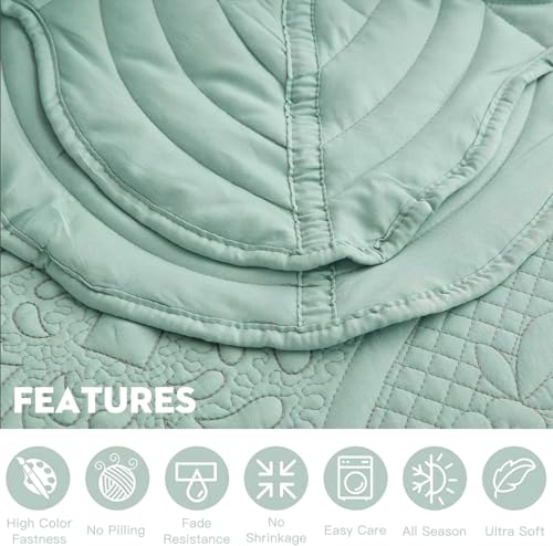 DaisyHuang Bedspread - Full Size Bedding Cover - Modern & Contemporary Coverlet Set, Real Stitching, Reversible, Lightweight, 5 Piece, Seaglass - color: Seaglass, size: Full(96"x110")