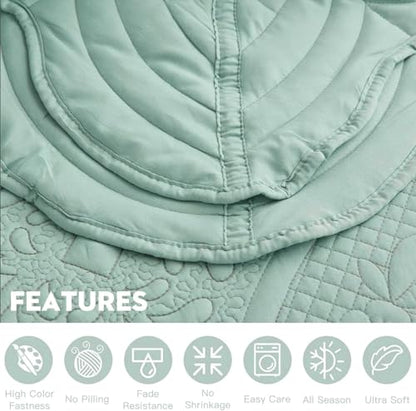 DaisyHuang Bedspread - Full Size Bedding Cover - Modern & Contemporary Coverlet Set, Real Stitching, Reversible, Lightweight, 5 Piece, Seaglass - color: Seaglass, size: Full(96"x110")