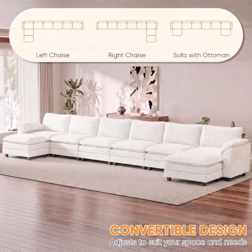 Homall 232" Oversized U Shaped Cloud Couch, Modular Sectional Sofa, White | 2 Movable Ottoman, Comfy Chenille, Double Layer Cushions, 6 Deep Seat, High-Density Foam, Easy Assembly, for Living Room - color: White, size: Oversized Sofa