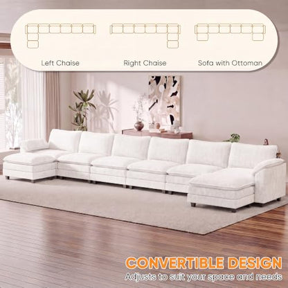 Homall 232" Oversized U Shaped Cloud Couch, Modular Sectional Sofa, White | 2 Movable Ottoman, Comfy Chenille, Double Layer Cushions, 6 Deep Seat, High-Density Foam, Easy Assembly, for Living Room - color: White, size: Oversized Sofa