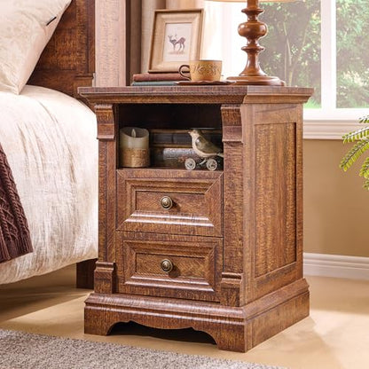 Nightstand Set of 2, 18"Wooden End Table with Charging Station Roman Column | Sofa Side Table Bedside Cabinet for Bedroom, Living Room, Reclaimed Barnwood - color: Reclaimed Barnwood, size: 18"D x 18"W x 24"H