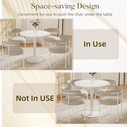 31.5'' Tulip Table, Round Dining Table with Sintered Stone Tabletop | White Aluminum Alloy Edge & Pedestal, Small Bistro Table for Dining Room/Café/Small Spaces/Restaurant (Calacatta Gold) - color: Calacatta Gold (White Edge), size: Round