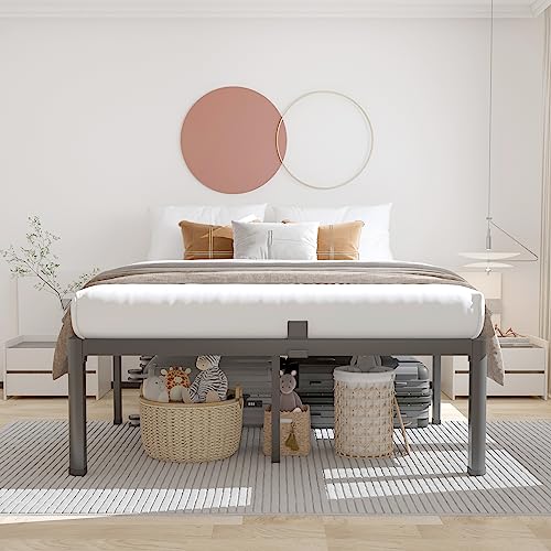 ROIL 18 Inch Queen Bed Frame with Rounded Corner & 4 Mattress Baffles | Easy Assembly, Noise Free, 3500LBS Load Capacity, No Box Spring Needed, 16.4" Storage Space, Headboard Hole, Heavy Duty Steel - size: Queen, style: 18 Inch