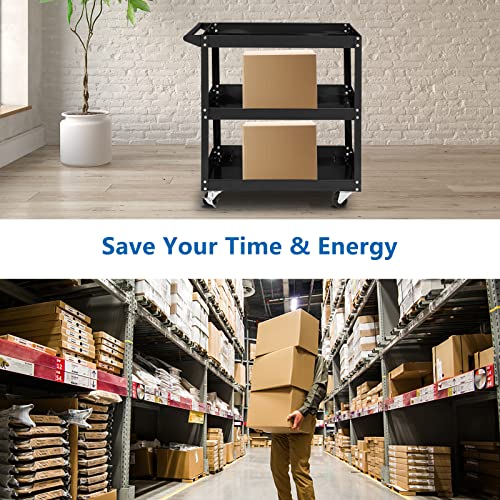 TUFFIOM 3 Tier Rolling Tool Cart, 330 Lbs Capacity, with Ergonomic Handle, Black - color: Black