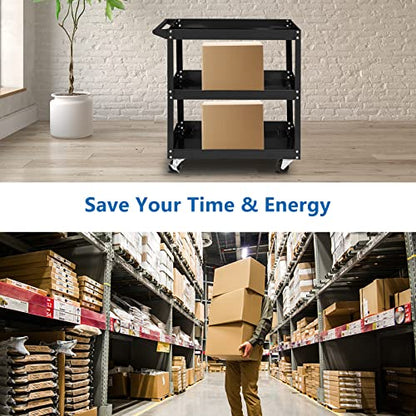 TUFFIOM 3 Tier Rolling Tool Cart, 330 Lbs Capacity, with Ergonomic Handle, Black - color: Black