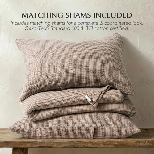 100% Cotton Waffle Coverlet Set, Queen Size, Truffle Taupe Brown | Soft Premium Waffle Weave Cotton Bed Blanket, Lightweight Oversized Bedspread, All Season 3-Piece Bedding Set with 2 Shams - color: Truffle Taupe Brown, size: Full/Queen (92" X 96")