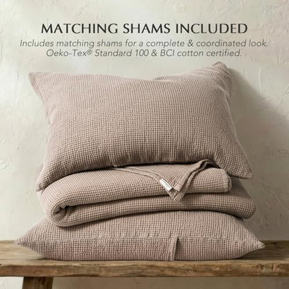 100% Cotton Waffle Coverlet Set, Queen Size, Truffle Taupe Brown | Soft Premium Waffle Weave Cotton Bed Blanket, Lightweight Oversized Bedspread, All Season 3-Piece Bedding Set with 2 Shams - color: Truffle Taupe Brown, size: Full/Queen (92" X 96")