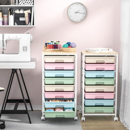 SYKIARIOL Rolling Cart with Drawers, 8 Drawers Utility Cart, Rainbow | Rolling Drawer Cart on Wheels with Wooden Tabletop for Living Room,Classroom,Bedroom,Bathroom,Dorm,Office - color: Rainbow