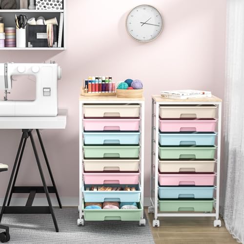 SYKIARIOL Rolling Cart with Drawers, 8 Drawers Utility Cart, Rainbow | Rolling Drawer Cart on Wheels with Wooden Tabletop for Living Room,Classroom,Bedroom,Bathroom,Dorm,Office - color: Rainbow