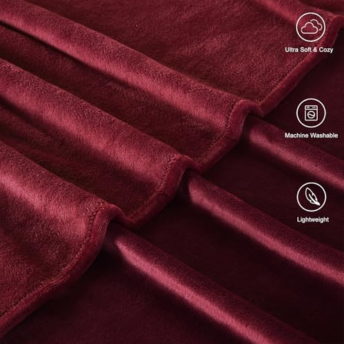 TASTHROW Burgundy Throw Blanket 50x60 Inches | Soft Plush Cozy Fleece Flannel Throw Blanket, Lightweight Warm Throws for Bed, Couch, Bedroom and Living Room, All Seasons - color: Burgundy, size: 50"x60"