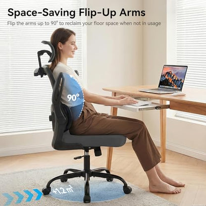 Ergonomic Office Chair, Desk Chair with Adjustable Lumbar Support | High Back Breathable Mesh Computer Chair with Adjustable Headrest,Hanger,Flip Up Armrest and Rocking Function for Home Office - color: Dark Gray