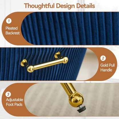 WUTUTUEE Velvet Dining Chairs Set of 2 Gold Legs,Upholstered Velvet Accent Chairs, Pleated Back Design & Gold Pull Handle, Mid Century Modern Chairs for Dining/Kitchen/Living Room,Blue - color: Blue, size: Set of 2