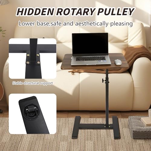 C-Shape Rolling TV Tray, Adj Ht 360° Swivel, 40×60cm Walnut | Height adjustable & 360° swivel, rolling wheels, walnut finish, fits living/bed/office corners. - color: Walnut