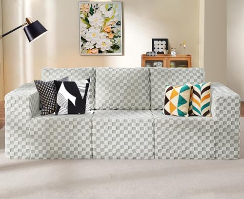 Hobestluk 3 Seater Modular Couch with Deep Seat Oversized Sectional Sofa | PLUSH GREYOLIVE,3-Seater,Cozy Fabric,Memory Foam,No Assembly,Cloud Chair,With Pillows,For Livingroom,Free Combination - color: Grey Olive, size: 3-Seater