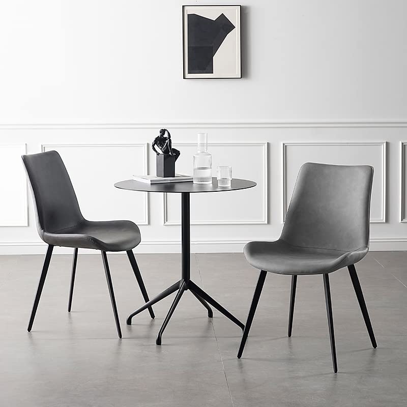 HIPIHOM Dining Chairs Set of 2, Modern Kitchen & Dining Room Chairs, Upholstered Faux Leather Cushion Seat and Sturdy Metal Legs (2 Grey Chairs) - color: Grey Chairs Set of 2
