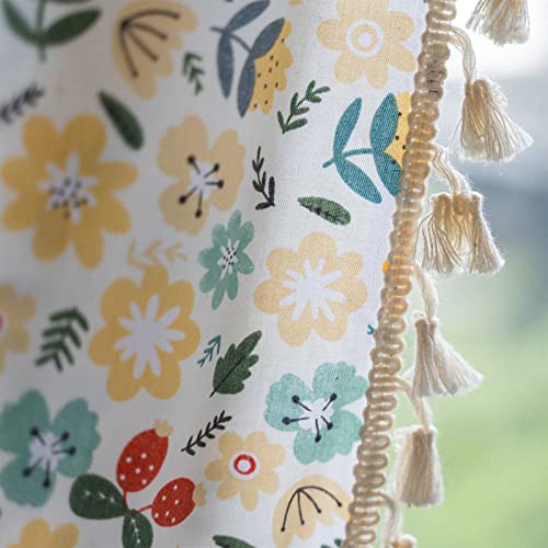Deeprove Boho Cotton Linen Handmade Tassel Curtain 1 Panel, Farmhouse Yellow Florals Print, Rod Pocket Semi Blackout Rustic Bohemian Country Style Window Treatment for Bedroom, 59''W x 84''L - color: Yellow Chamomile Florals, size: 59"W x 84"L (Pack of 1)