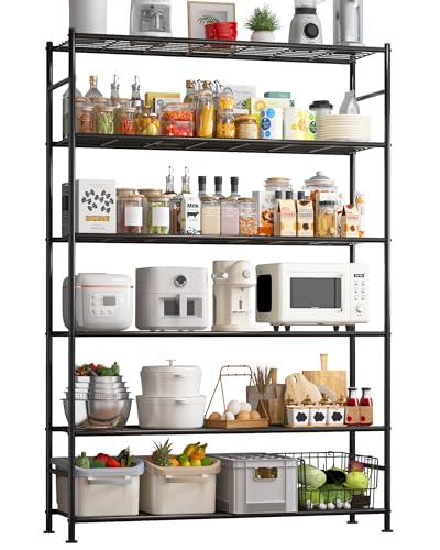 Sakugi Storage Shelves - 6 Tier Shelf Organizer, Heavy Duty Garage Shelving Unit with Leveling Feet, Stable Metal Shelves Organizer for Pantry, Kitchen and Closet, 46.3" W x 12.6" D x 76.1" H, Black - color: Black, size: 46.3W×12.6D×76.1H(6T)