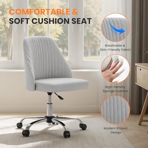 Simple Deluxe Armless Office Desk Chair, Modern Cute Swivel Vanity Chair Comfy Home Office Chairs with Wheels Height Adjustable Rolling Computer Task Stools for Living Room, Make-up, Bedroom, Grey - color: Grey