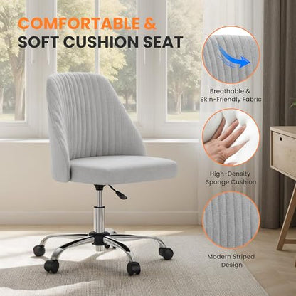 Simple Deluxe Armless Office Desk Chair, Modern Cute Swivel Vanity Chair Comfy Home Office Chairs with Wheels Height Adjustable Rolling Computer Task Stools for Living Room, Make-up, Bedroom, Grey - color: Grey