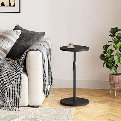 Adjustable Round Side Table, Pedestal Drink Table for Small Spaces | Small End Table, Tall Round Nightstand for Living Room Bedroom Black Wood Grain ET-010BW - color: Black Wood Grain