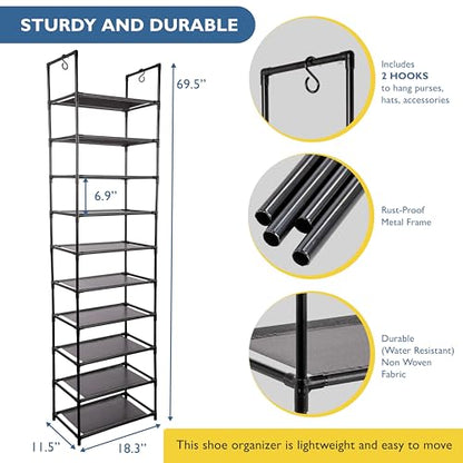 Sundaze Shoe Rack - 10 Tier Tall Shoe Rack for Closet, Sturdy Stackable Shoe Organizer for Closet, Bedroom, Entryway, Garage, Non Woven Fabric Shelf, Black, Holds 20-30 Pairs - size: 10 Tier (18.3" W)